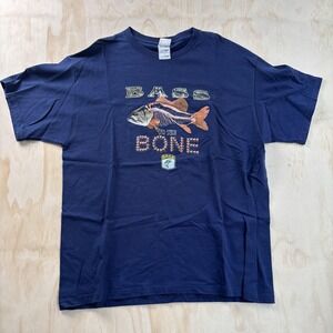 BASS To The Bone Shirt Mens XL Blue Fish Skeleton Fishing Tee T-Shirt